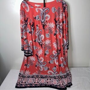Chic Paisley Long Sleeve Dress in Coral